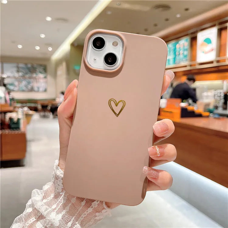 Brown silicone iPhone case with a hot stamping love design on the back.