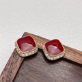 Red square geometric alloy earrings with retro design for women