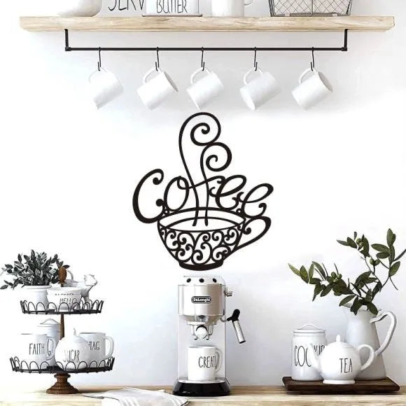 Black iron wall decor with English letters silhouette, modern style, 26x28cm.