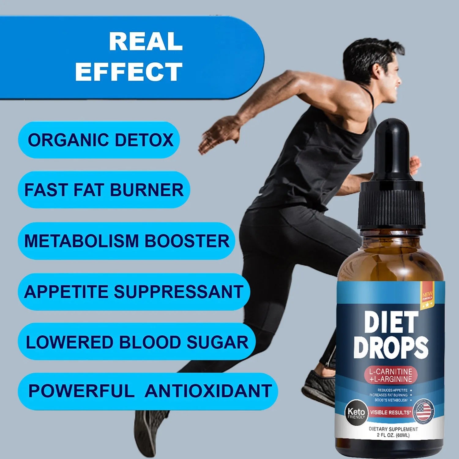 60ml bottle of ketone drops dietary supplement with dropper for liquid administration