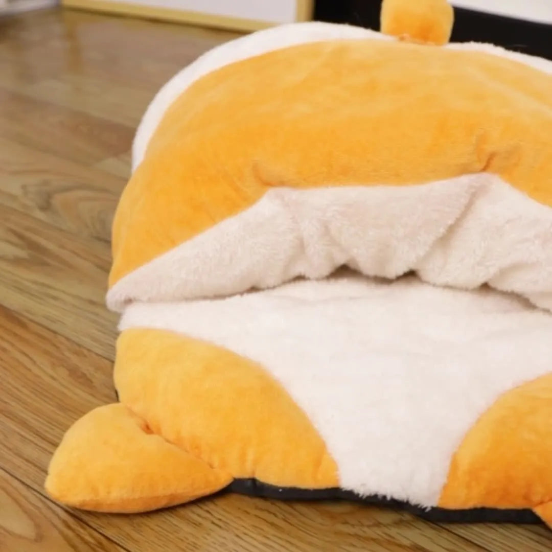 Orange semi-enclosed cat sleeping bag bed, 65 x 53 x 12 cm, winter pet nest and sleeping mat