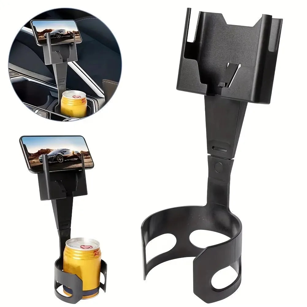 Plastic 2-in-1 car phone holder and cup holder bracket for water cup and mobile phone
