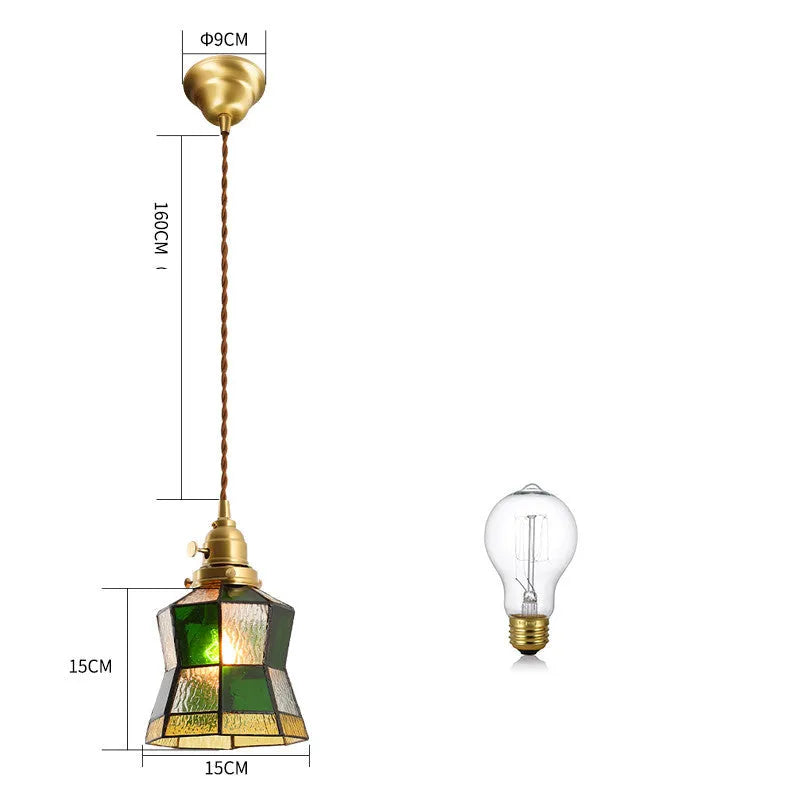 Japanese retro brass and glass chandelier with hand-blown shades and walnut ceiling plate