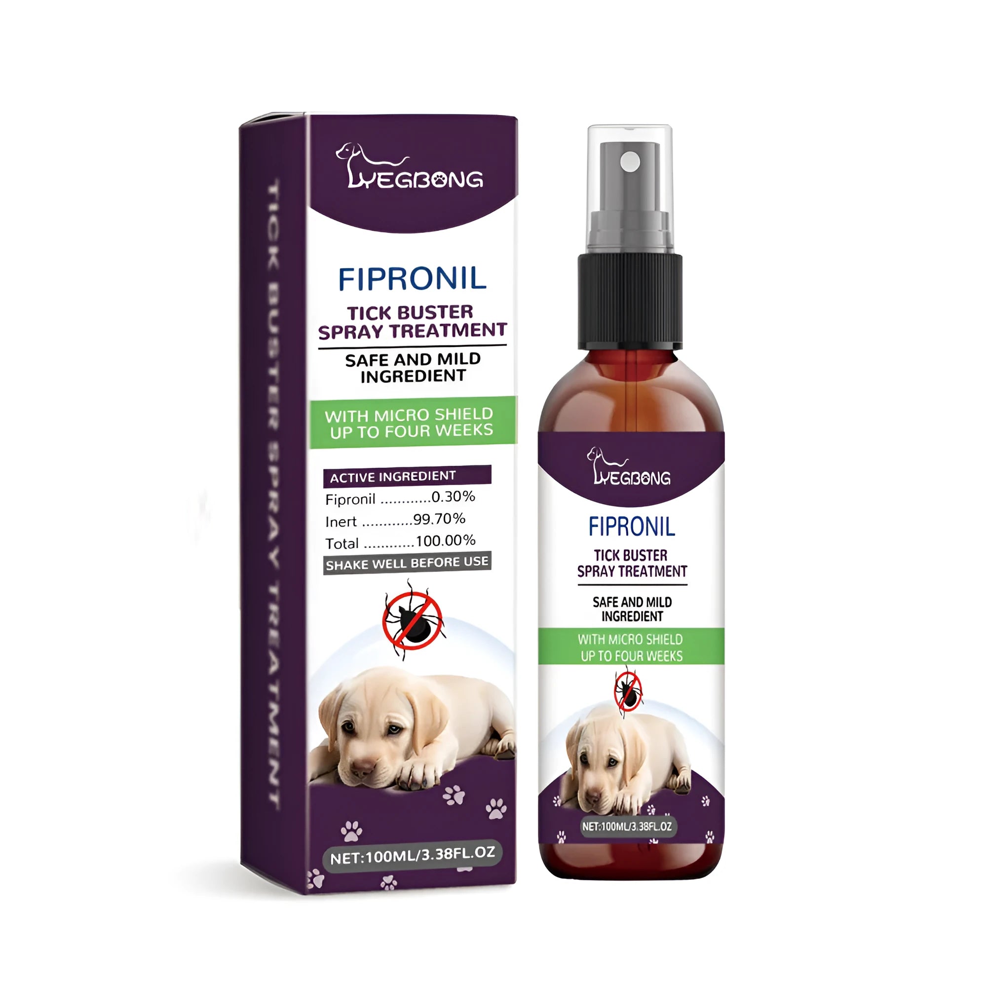 100ml pet bug spray bottle with mild ingredients including fipronil and botanical extracts