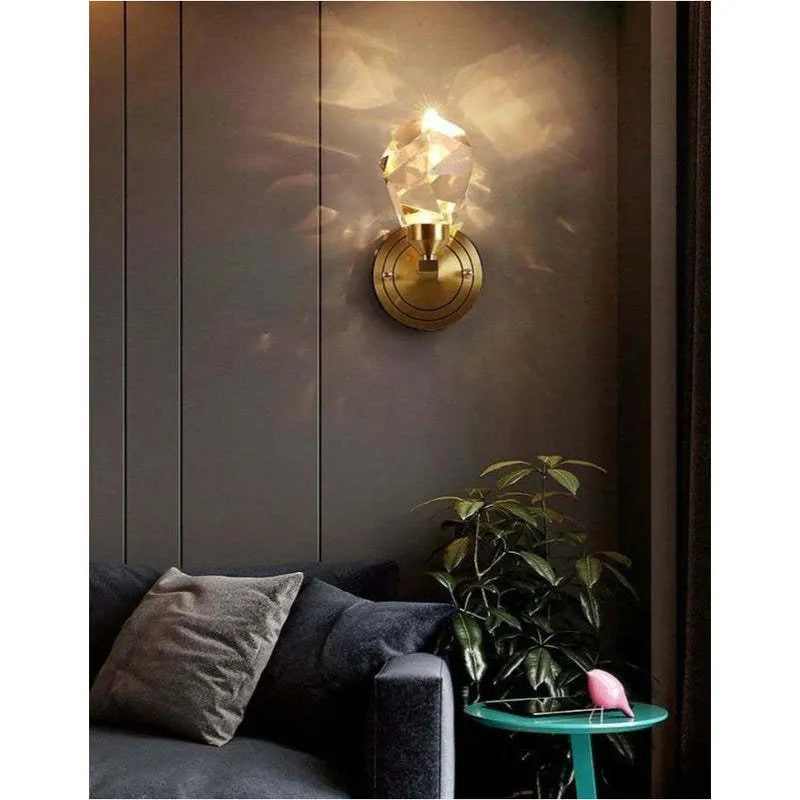 Crystal wall lamp 11.5cm length, 20cm height, 6cm from wall, 220V push button wall light for living room