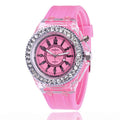Geneva women's LED luminous quartz watch with silicone strap and round 43mm dial