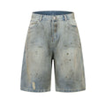Blue cropped denim middle pants with straight leg and zipper fly closure