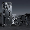Liquid metal phone case with magnetic rotating bracket for Apple iPhone in Gentlemans black