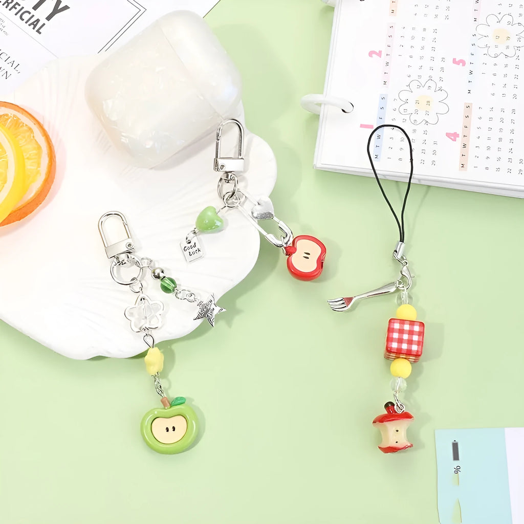 Fruit-themed plastic resin phone charm keychain pendant with half-handmade designs