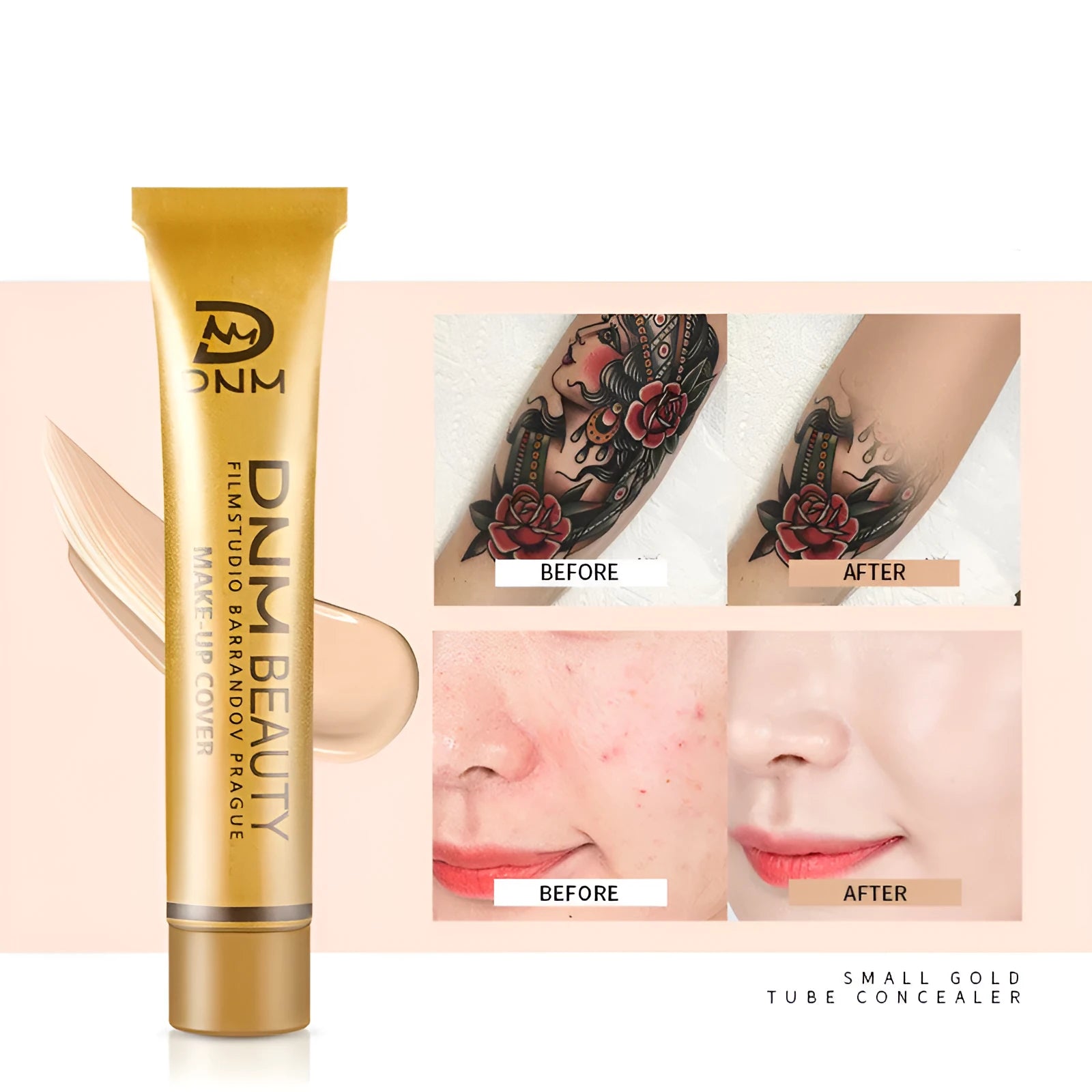 Small gold tube concealer 30g for acne and freckle coverage, waterproof and sweat proof