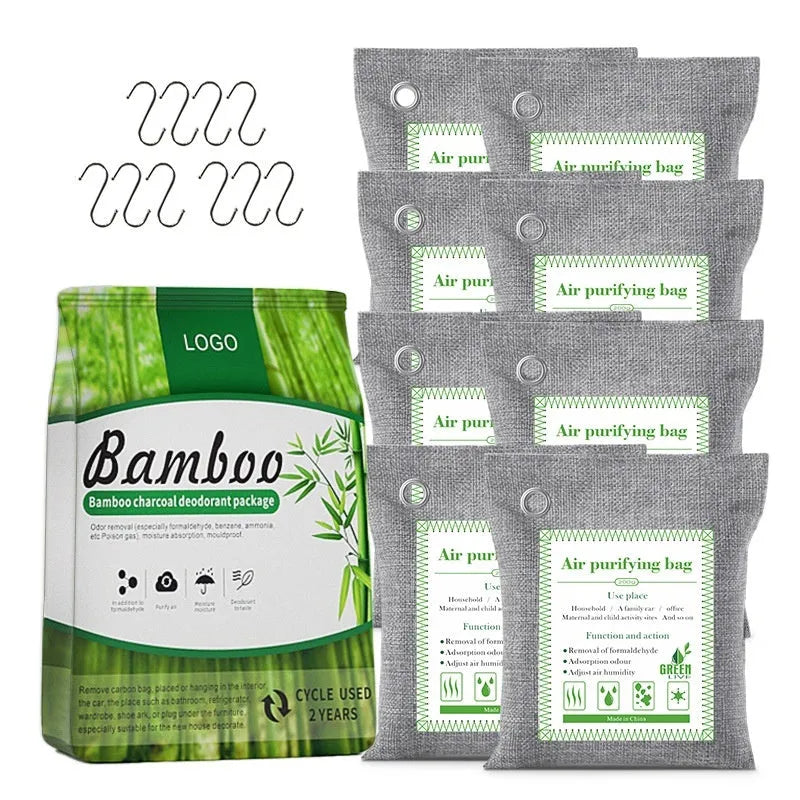 Bamboo charcoal air purification bags for formaldehyde removal in household settings.
