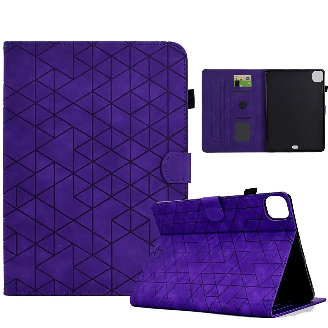 Leather iPad case with card holder showing diamond pattern in black colour