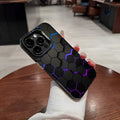 Frosted black iPhone case with a honeycomb square pattern on the back.