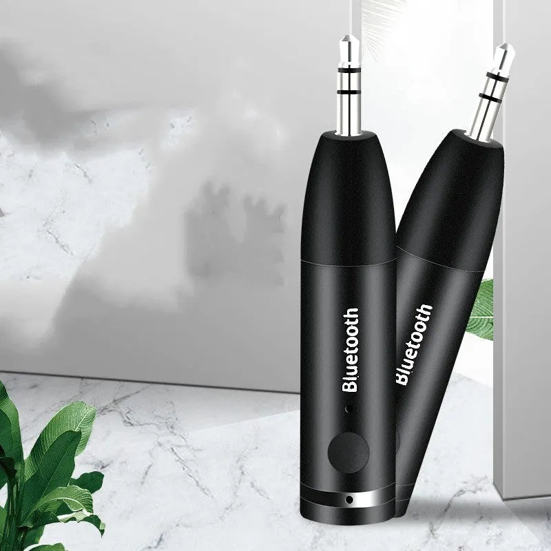 Black car Bluetooth audio receiver adapter with USB charging cable for 3.5mm AUX ports
