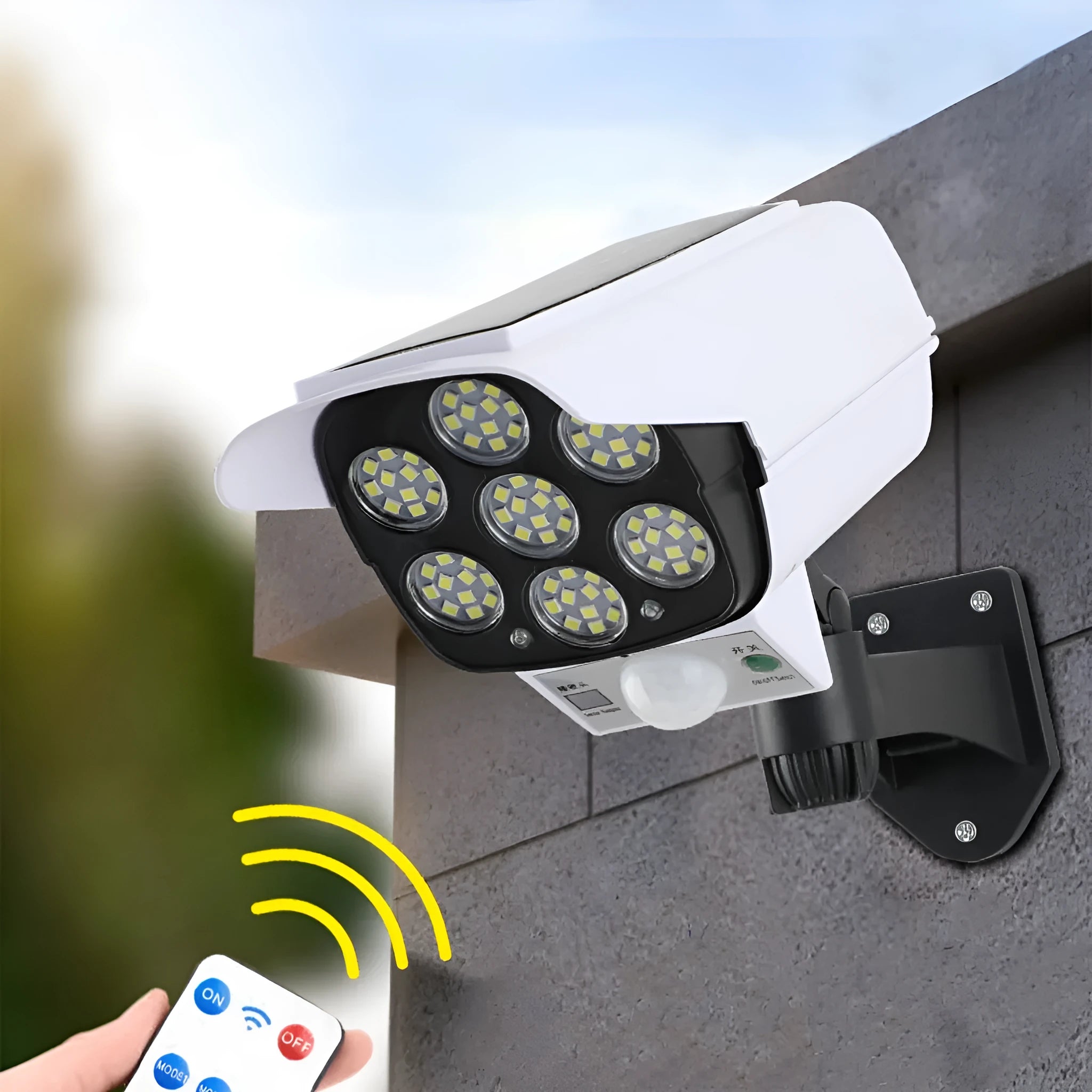 LED solar simulation monitor lamp with abstract design for outdoor waterproof induction lighting.
