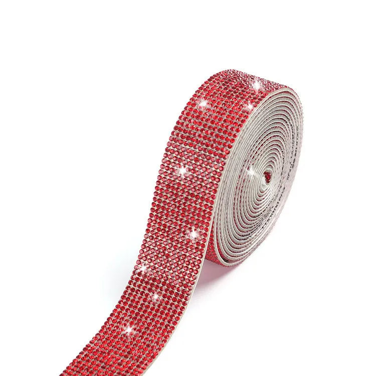 Electroplated glass self-adhesive water drill strip in white and AB colour, showing different width sizes.
