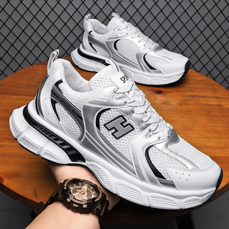 Men's casual running shoe in mesh with a plastic sole, shown in a choice of colours.