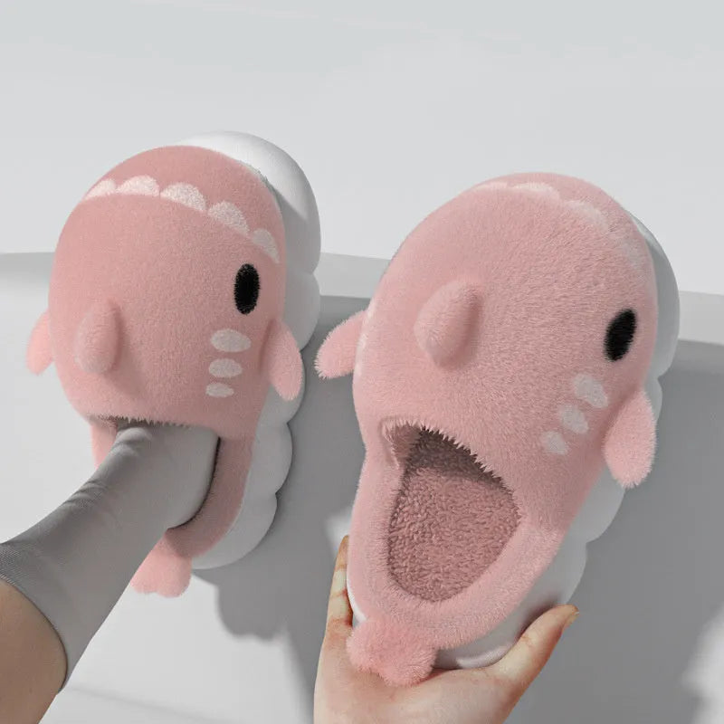 Shark slippers warm winter house shoes with suede upper and anti-skid sole