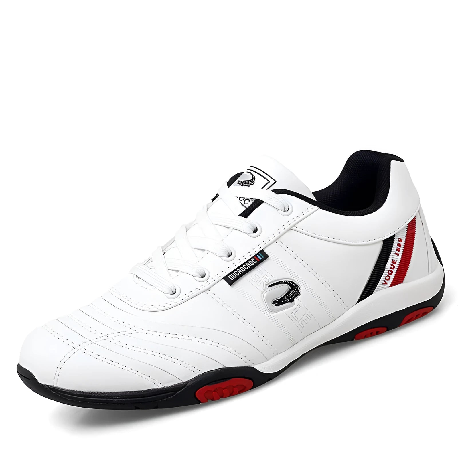 Men's casual leather sneakers in black with flat heel and round toe design