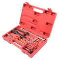 16-piece steel glow plug disassembly tool set with red tools for diesel engine repair