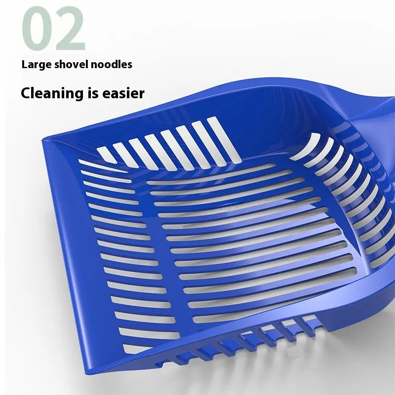 PP plastic cat litter scoop in red, yellow and blue colours showing small and medium size options