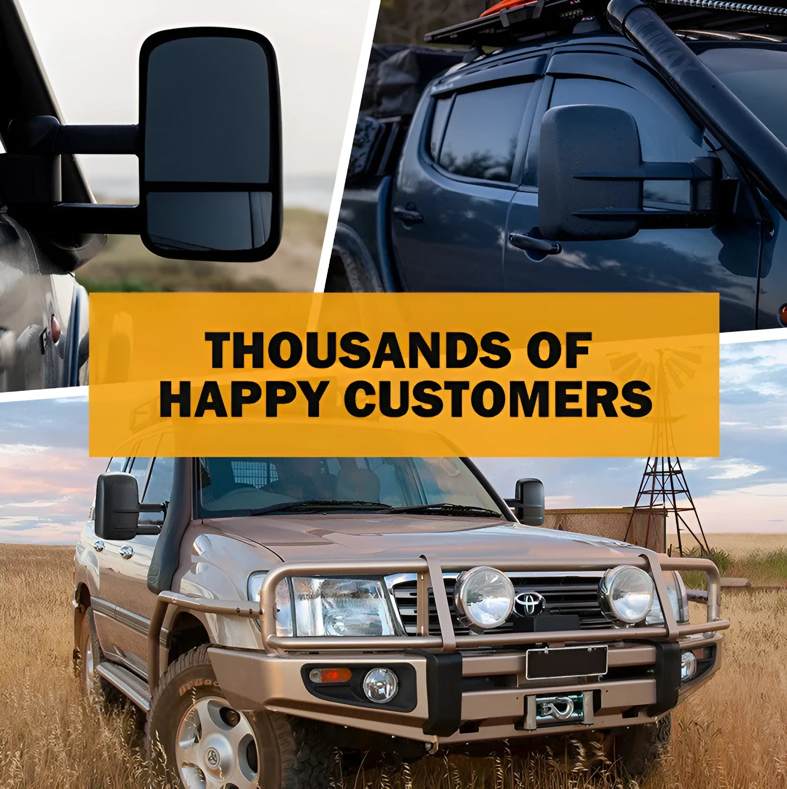 Black plastic foldable rearview mirrors for Toyota Land Cruiser 100 series 1998-2007 models