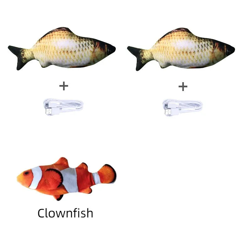 Electronic jumping fish cat toy 30cm long with USB charging cable