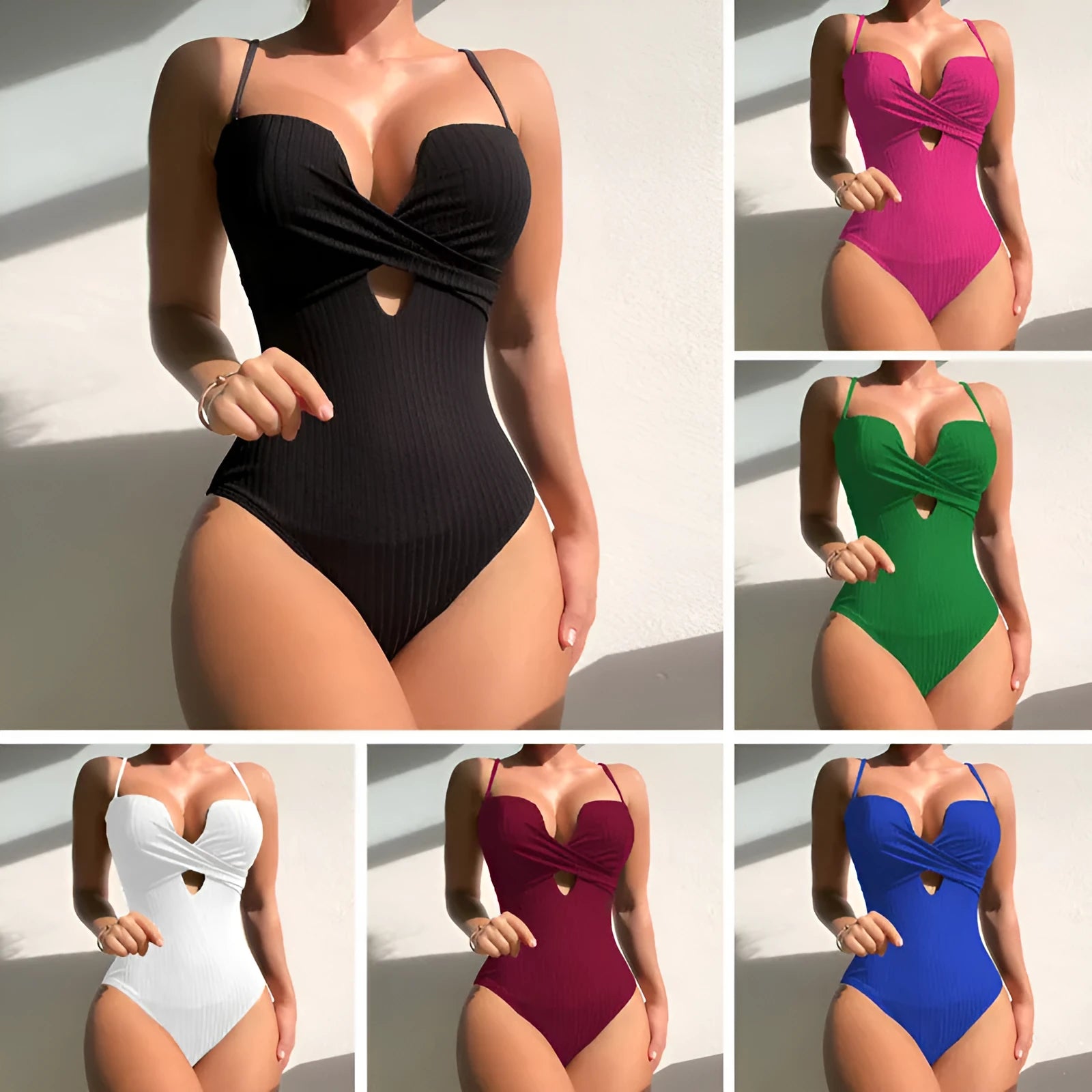 Women's solid colour one-piece swimsuit in slim-fit polyester fabric