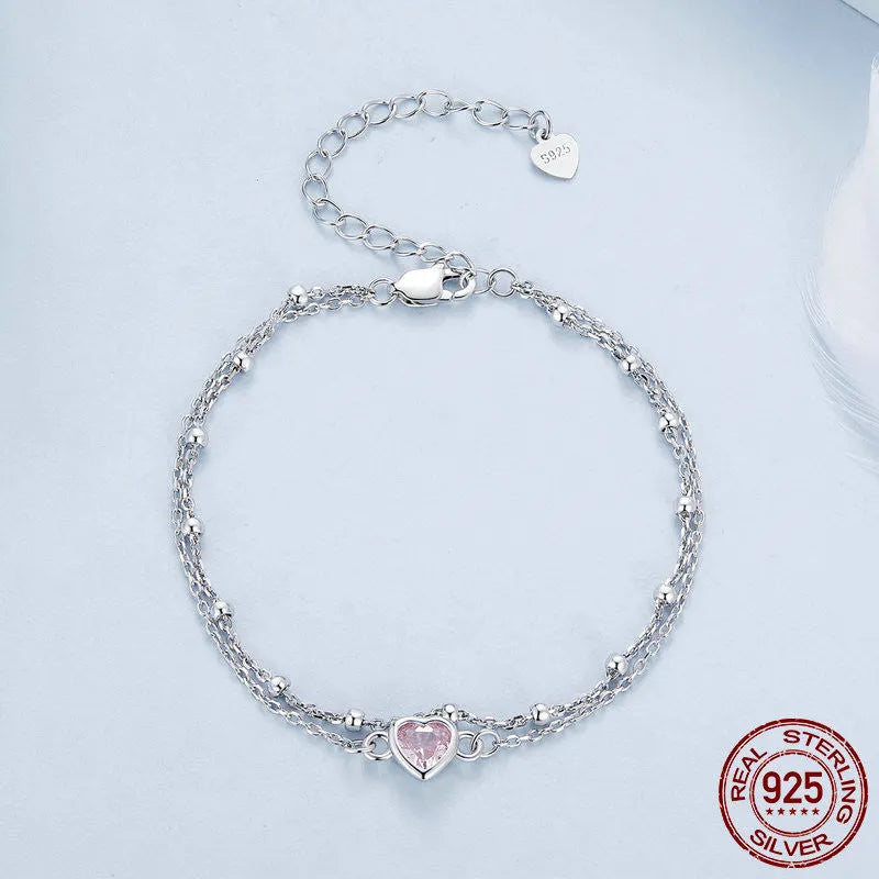 925 sterling silver bracelet with small heart pendant on an adjustable chain, BSB152 colour.