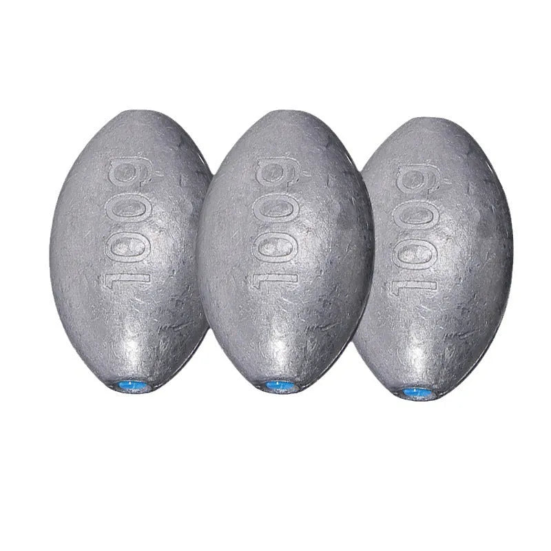 Scale pattern tongxin olive lead fishing sinker with plastic core in rugby shape.