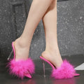 Pointed toe feather stiletto sandals with 12cm PU upper heel in six colours sizes 35-41