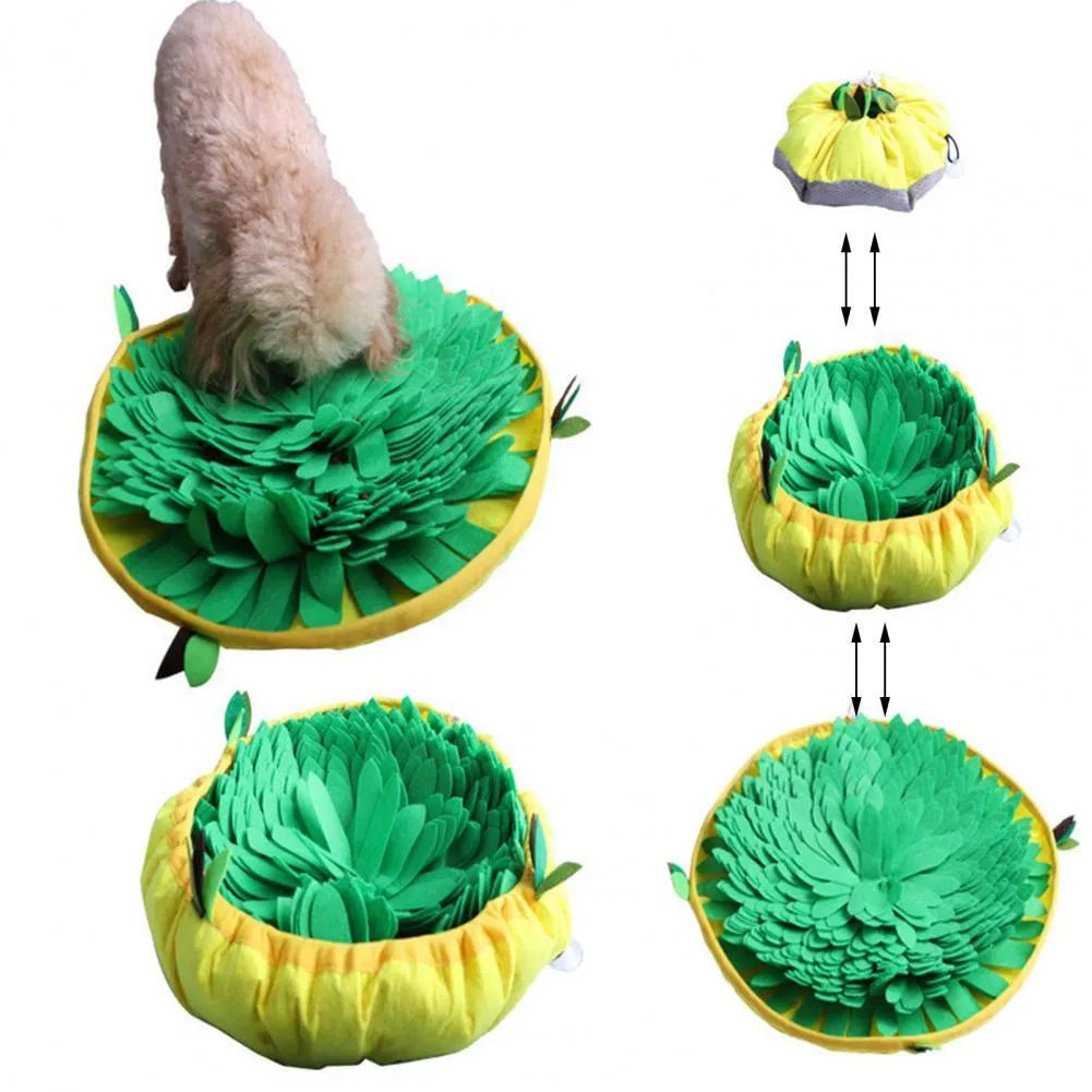 Felt dog snuffle mat puzzle hide food training toy in coffee colour with bowl and storage bag