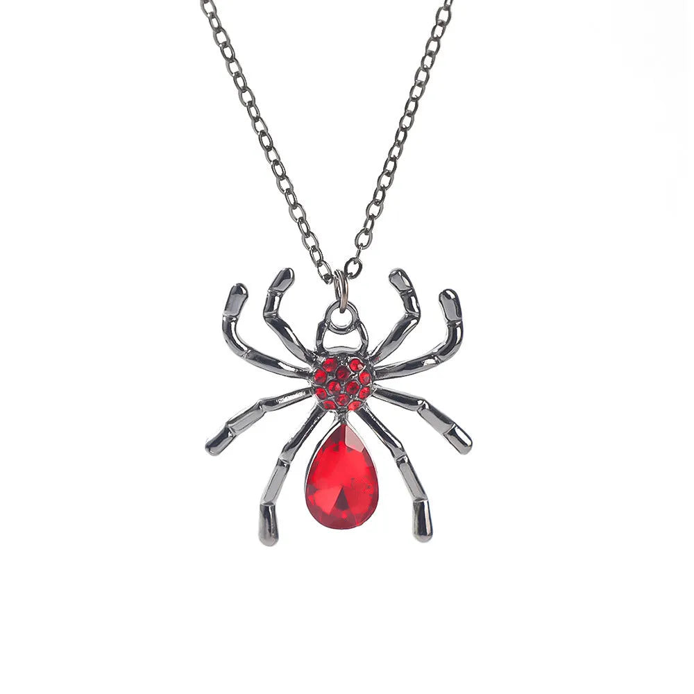 Zinc alloy gothic Halloween necklace showing spider, bat, and cross pendant designs with electroplated finishes