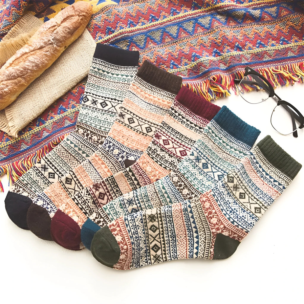 Winter thick warm stripe wool socks rabbit wool blend 5 pairs set in assorted colours