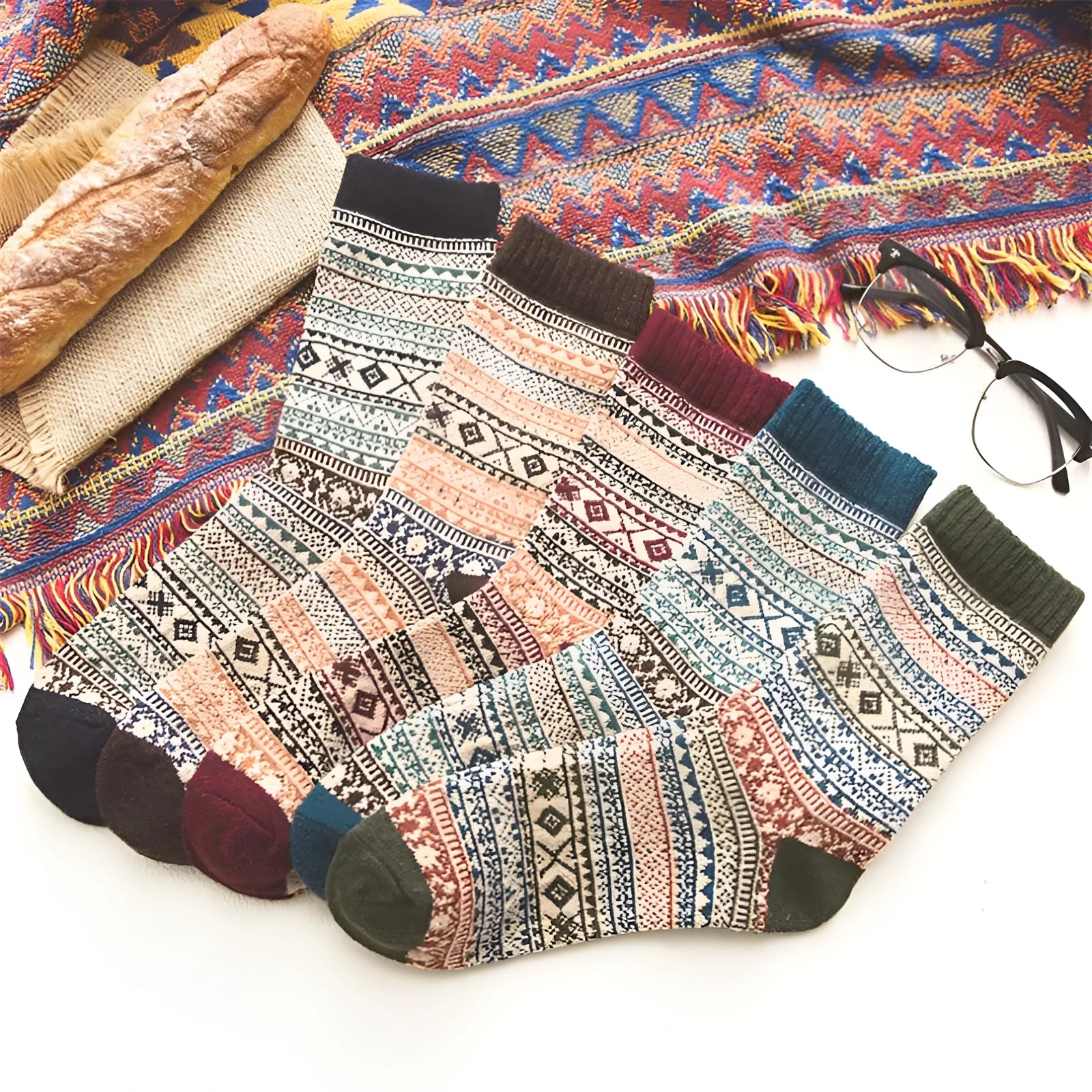 Winter thick warm stripe wool socks rabbit wool blend 5 pairs set in assorted colours