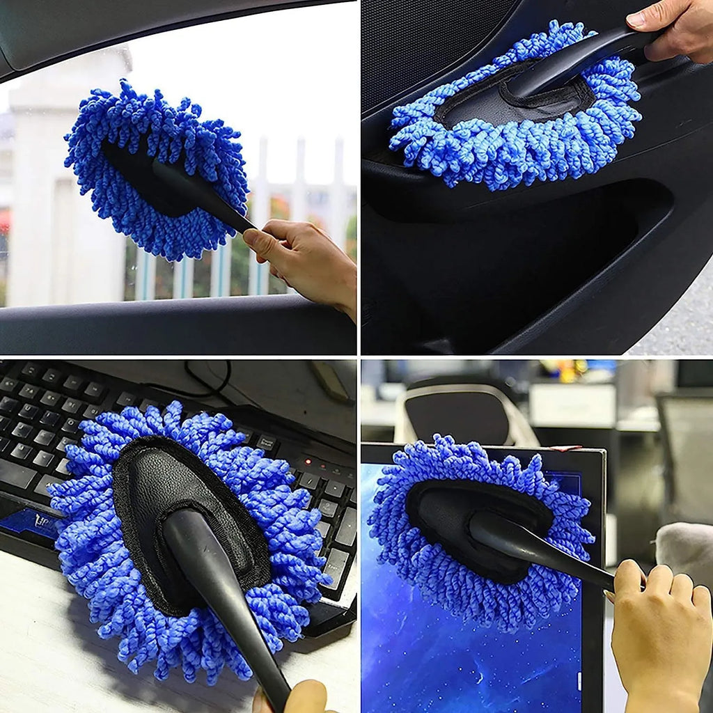 Car dust collector set with five microfiber dusting brushes and retractable handle for home and car use