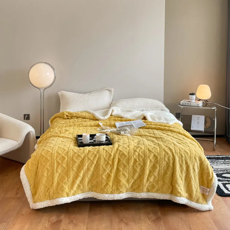 Polyester thermal flannel blanket in beige colour, shown in a 180x200cm size for winter use