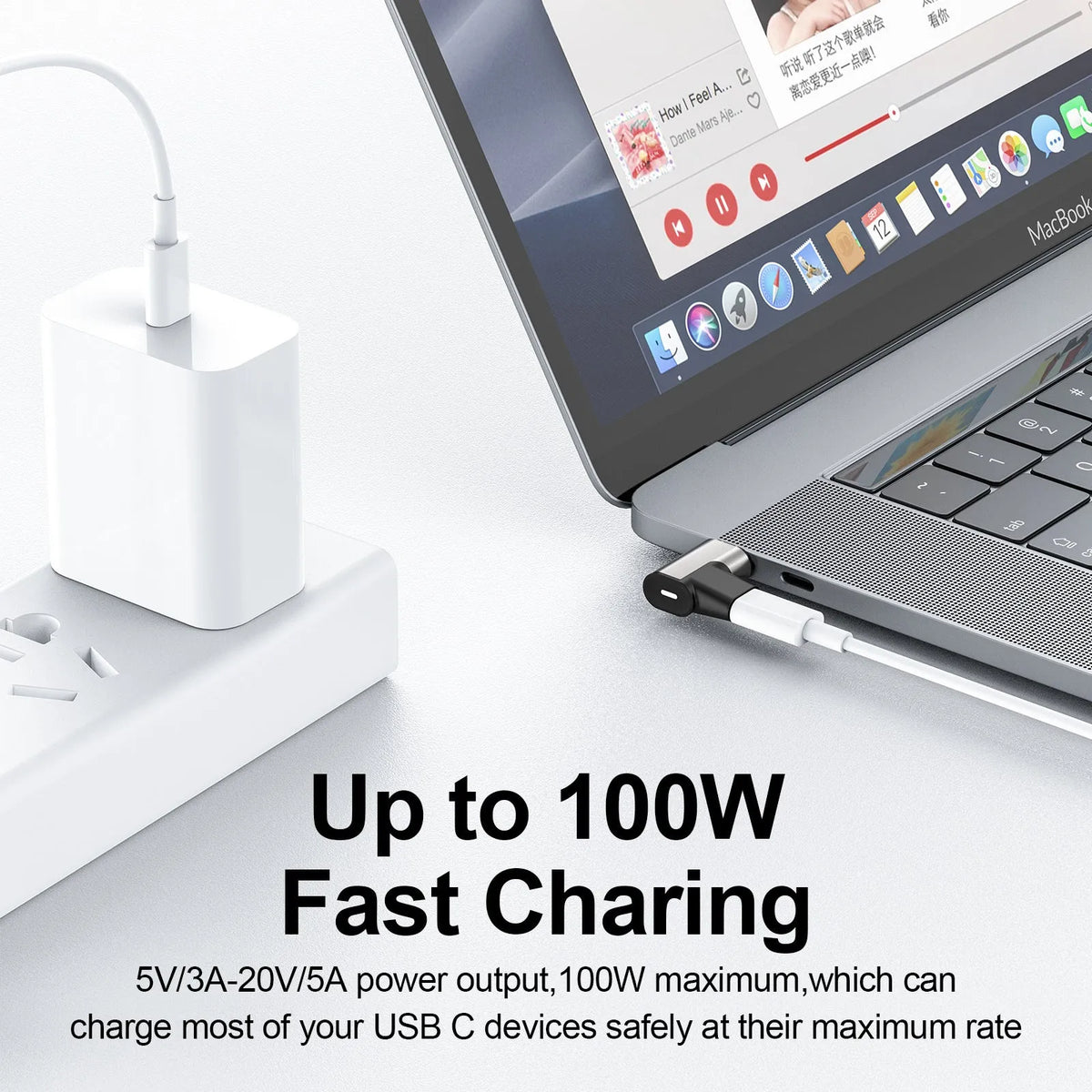 PD 100W USB-C adapter with aluminium alloy body, shown as Type-C elbow or straight magnetic head connector for phones and tablets