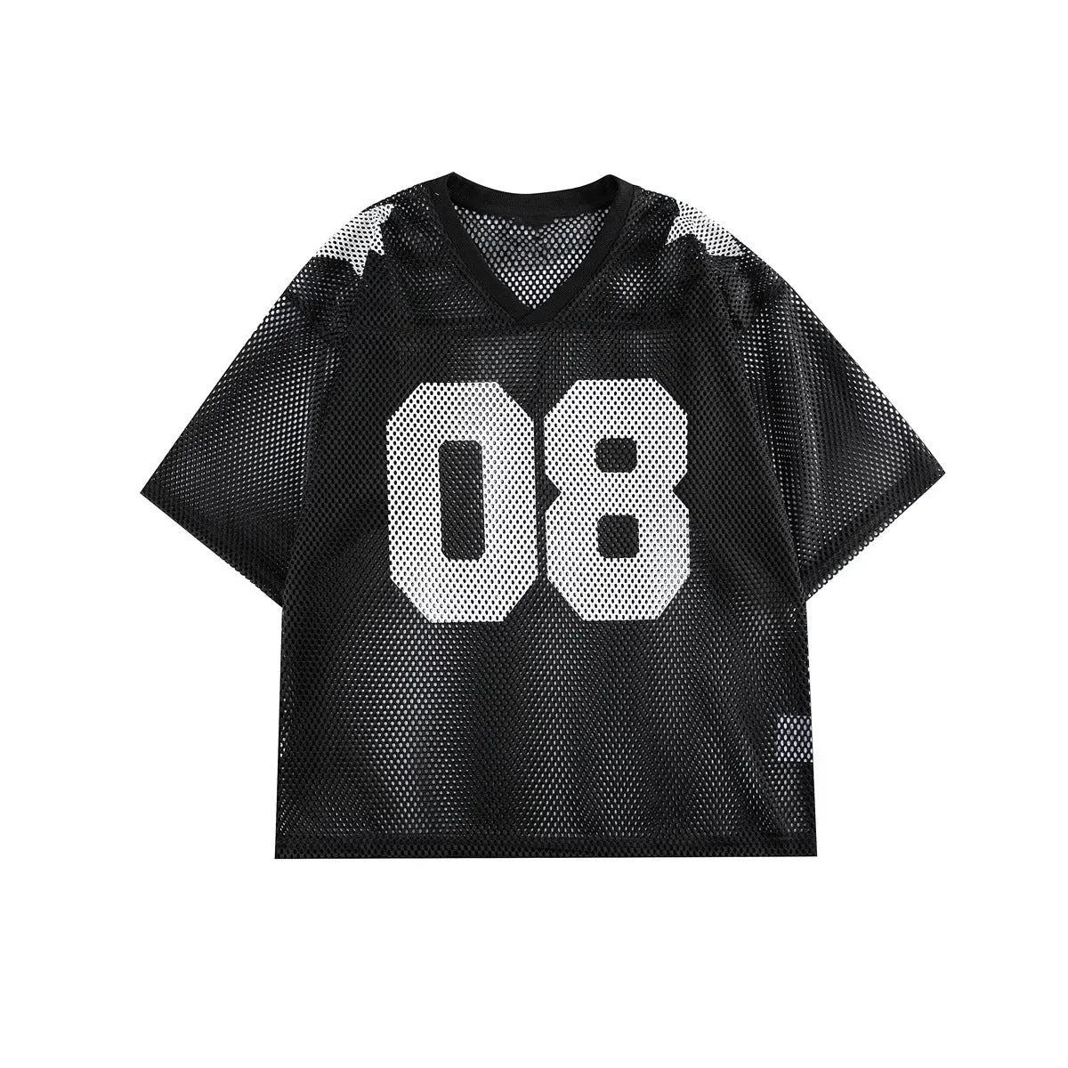 Black and navy blue half sleeve pullover shirt with letter pattern in loose fit