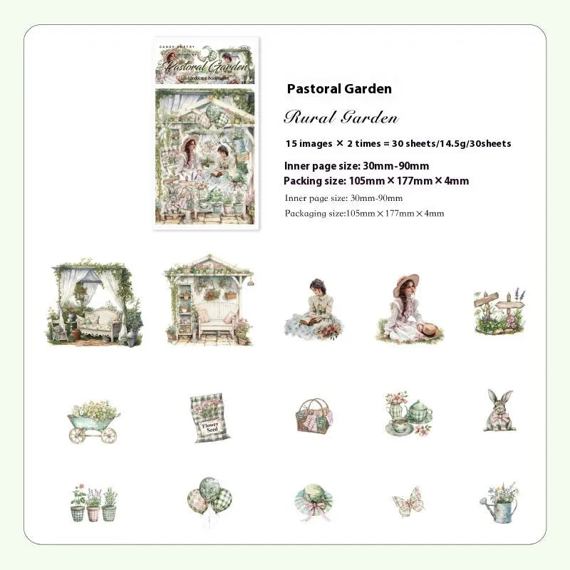 Retro PET journal stickers from the Life Landscape Series, six retro theme options, one sticker sheet per pack