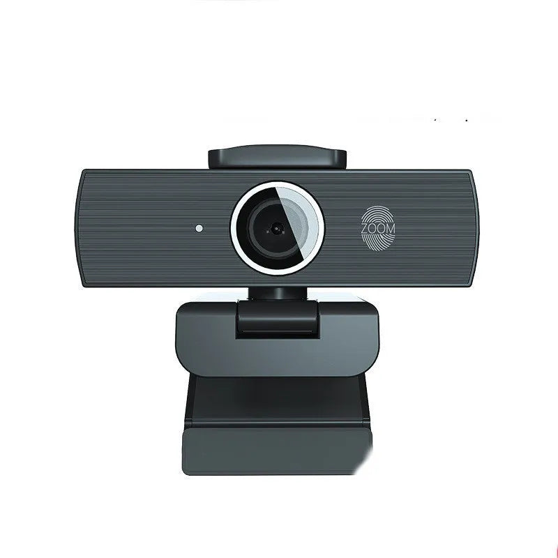 Black USB web camera with magnetic privacy cover on a 1.7 metre cable for 4K video conferencing.