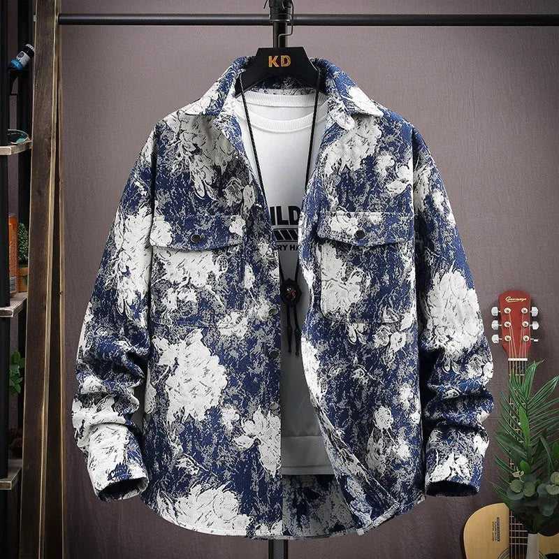 Women's casual lapel shirt coat in a blue colour variant, featuring long sleeves and a straight hem.
