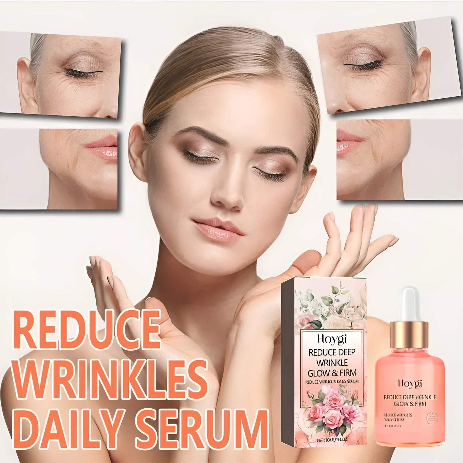30ml rose essential oil facial serum in glass dropper bottle for fine wrinkles and skin brightening