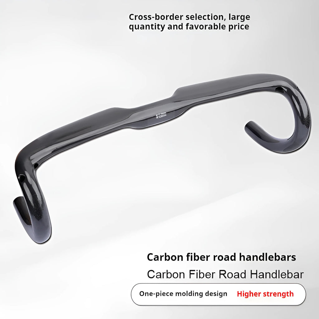 Carbon fibre road bicycle drop handlebar in Black Grey Silver showing Matte and Bright finish options at 400mm 420mm 440mm widths