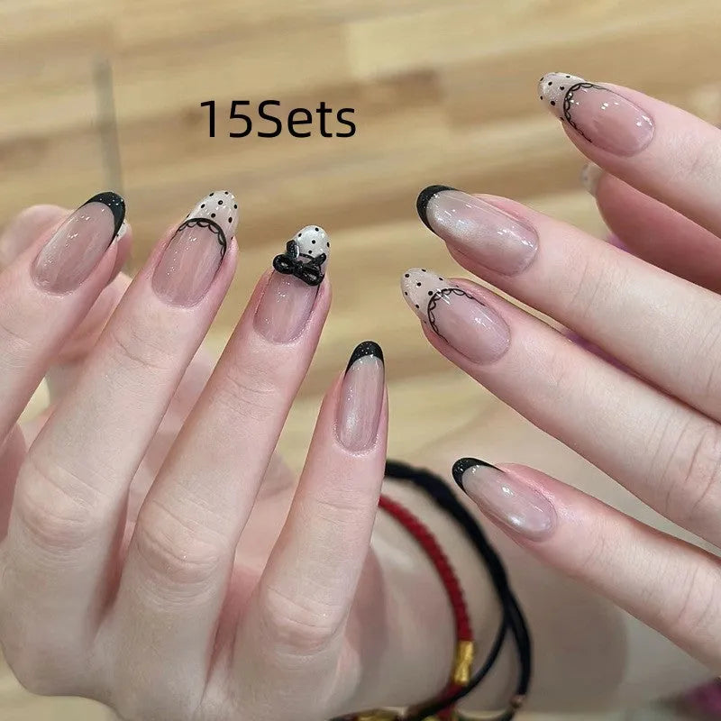 Set of press on false nails featuring a sweet girl cartoon design.