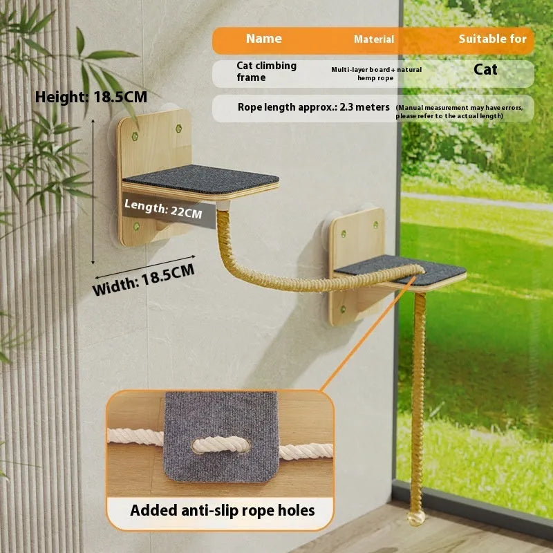 Space capsule suspended cat scratching post mounted on wall with sisal scratching surface