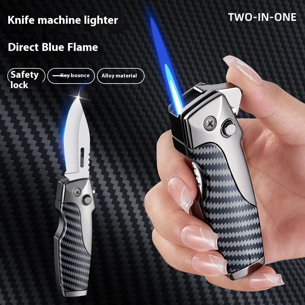 Zinc alloy metal folding lighter in black finish with straight jet flame and safety lock