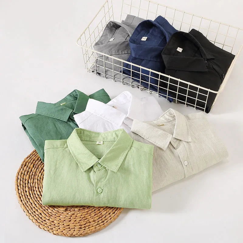 Linen long sleeve shirt in Chinese cardigan style with loose fit for sun protection