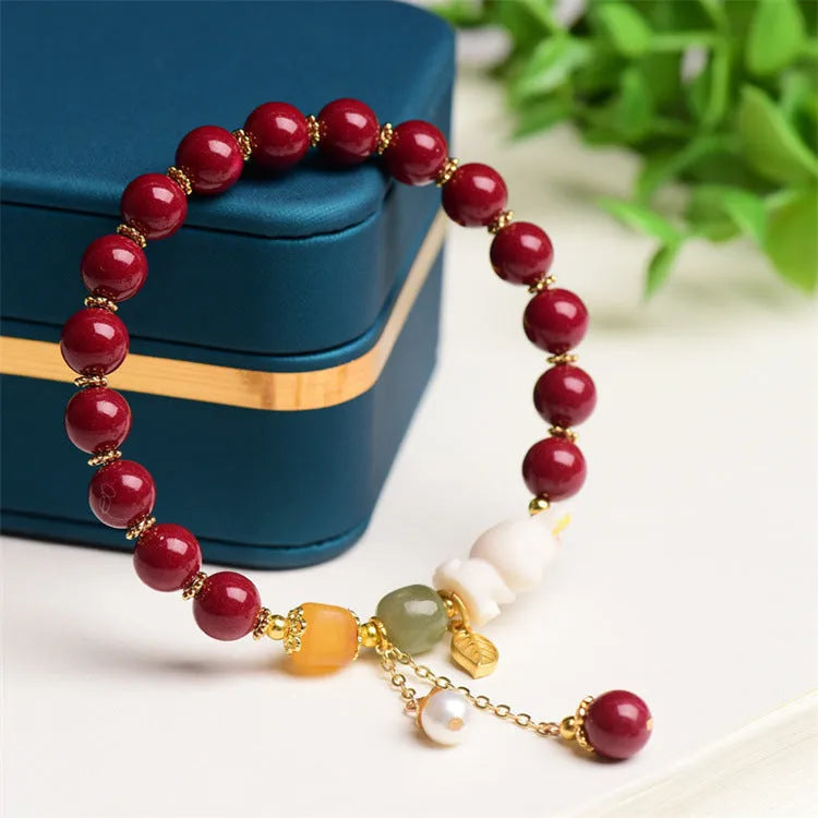 Purple gold sand cinnabar bracelet with rabbit pattern in national style