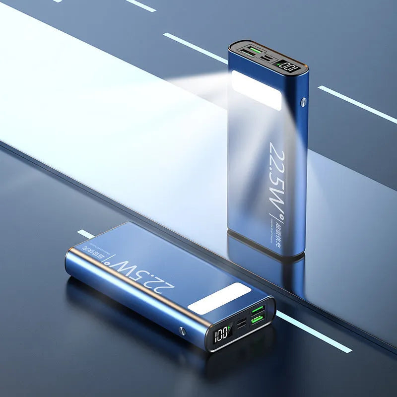 Alloy 22.5W super fast charging 20000mAh power bank in black, showing LCD display and compact size.